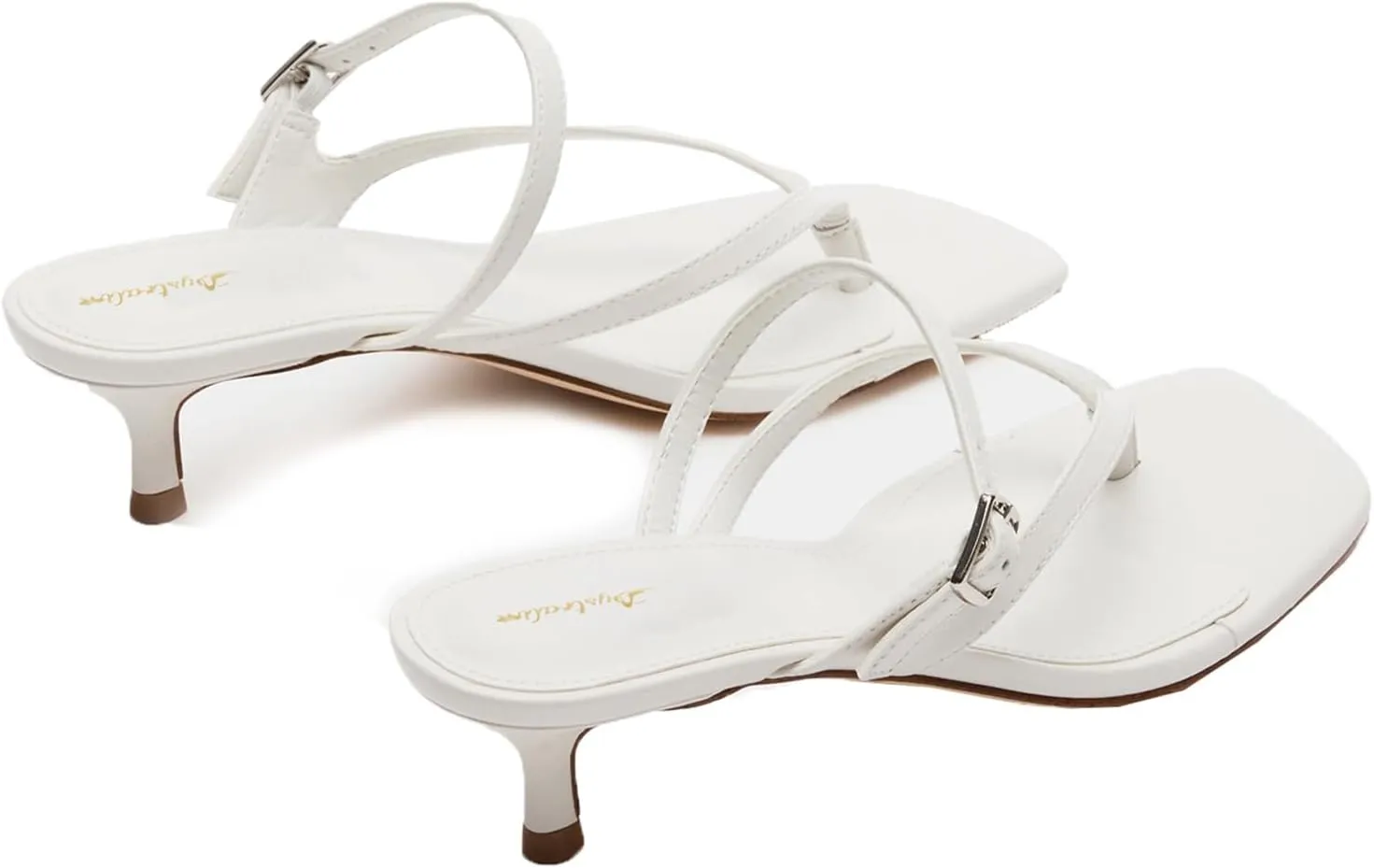 Women Flip-Flops Mules Kitten Heels Square Toe Thong Sandals Buckle Strap Matte Comfy 1 inch Low Heel Slippers T-Straps Open Toe Outdoor Beach Summer Slip On Sandal Heels 4-11 M US