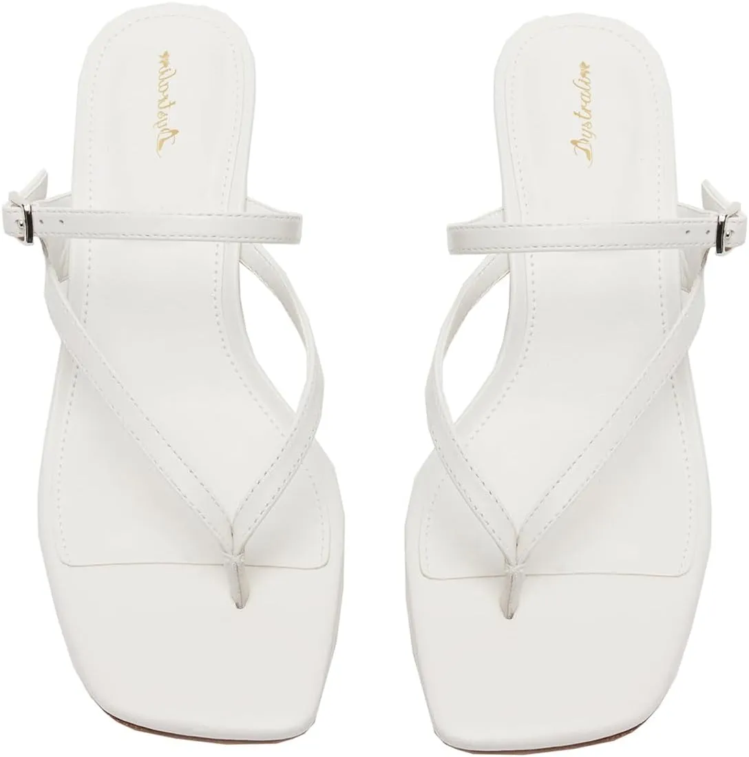 Women Flip-Flops Mules Kitten Heels Square Toe Thong Sandals Buckle Strap Matte Comfy 1 inch Low Heel Slippers T-Straps Open Toe Outdoor Beach Summer Slip On Sandal Heels 4-11 M US