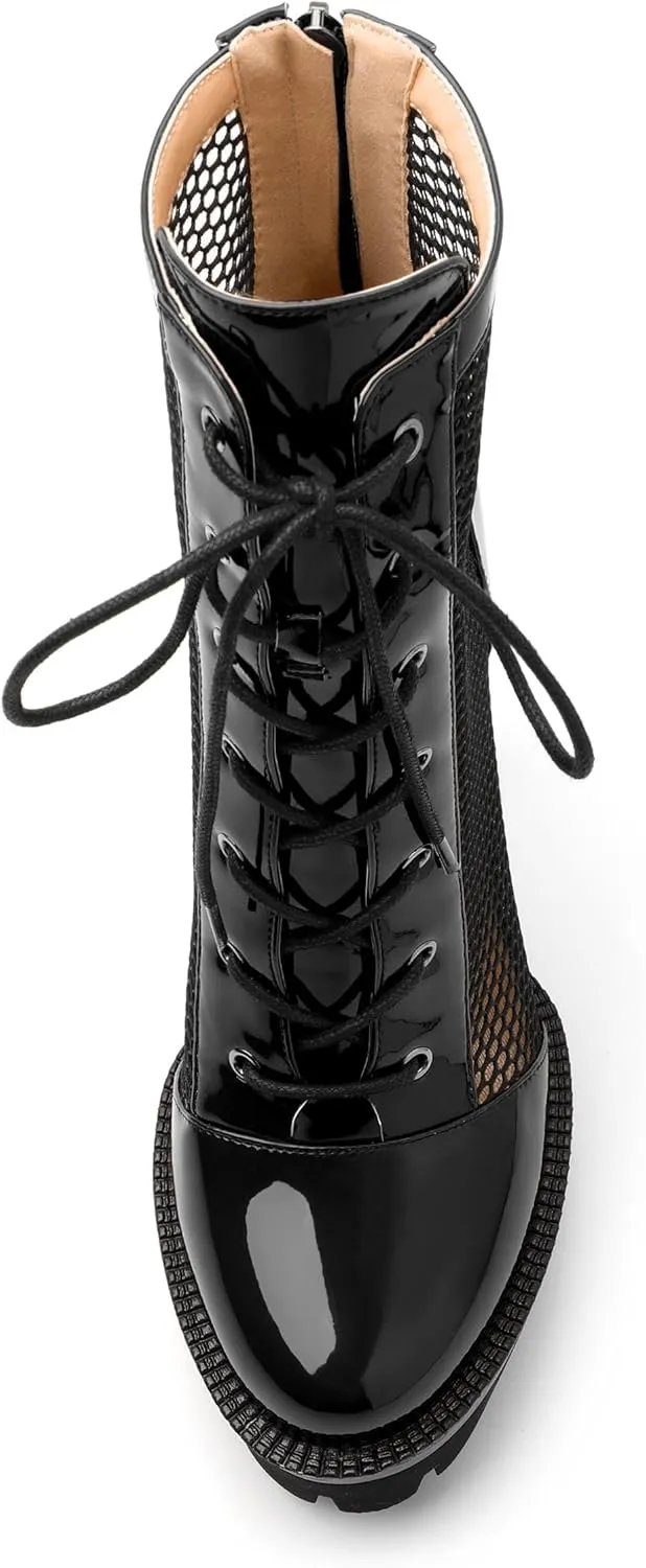 Womens Ankle Boots, Platform Chunky Heel Ankle Booties for Women, Sexy Mesh Sandal Booties with Back Zipper 4.5