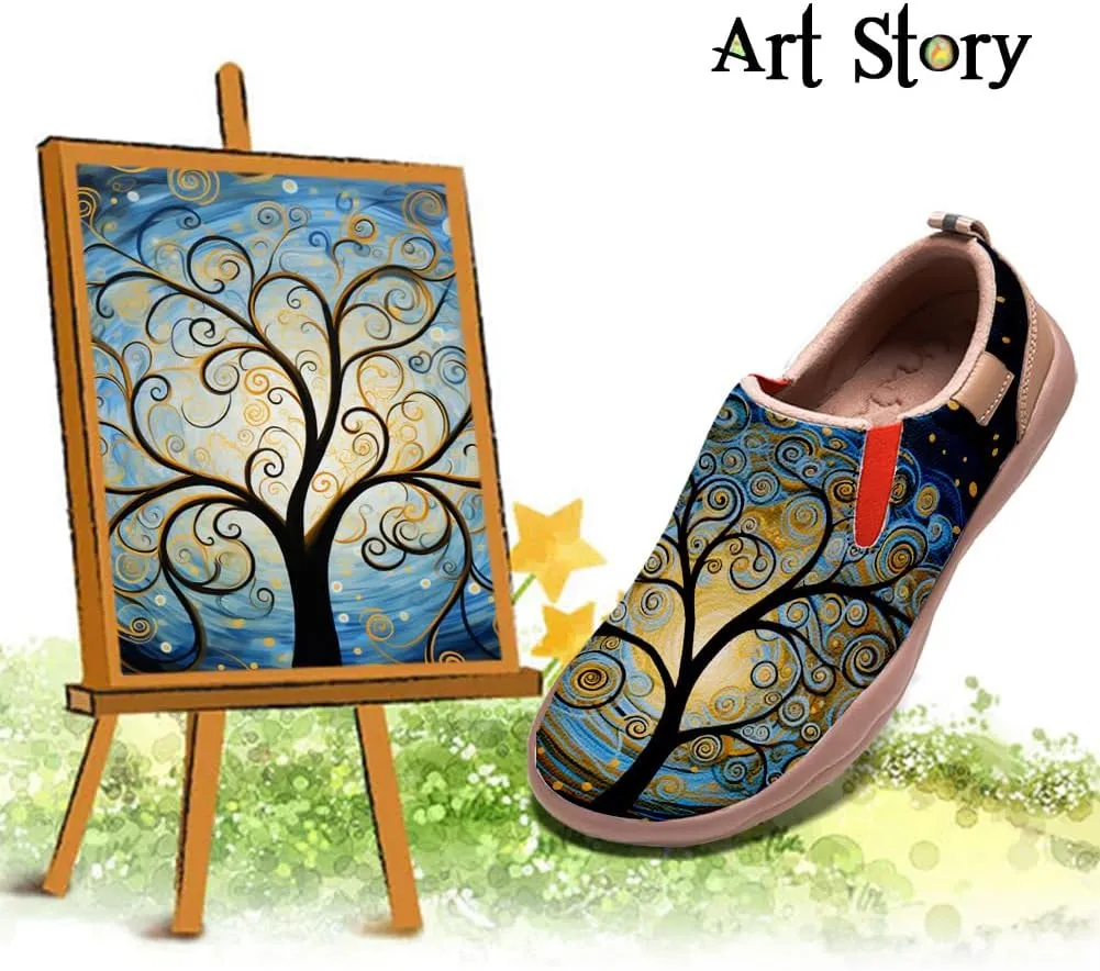 Women's Art Painted Travel Shoes Slip On Casual Leather Loafers Lightweight Comfort Fashion Sneaker