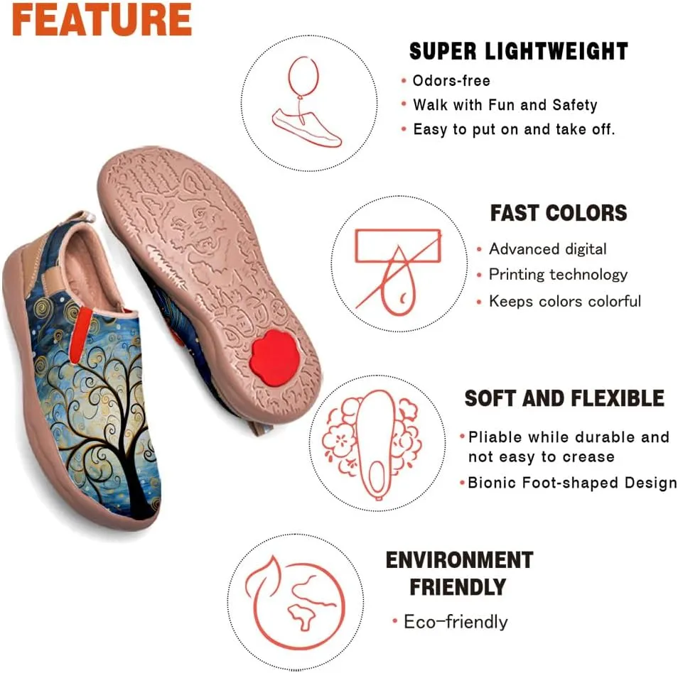 Women's Art Painted Travel Shoes Slip On Casual Leather Loafers Lightweight Comfort Fashion Sneaker