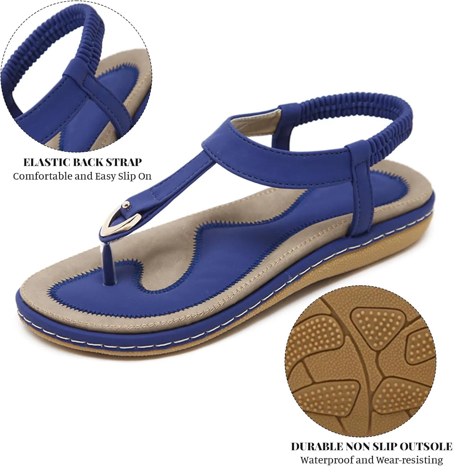 Womens Bohemian Flat Sandals Comfortable Summer Flip Flops Beach Vacation Shoes T-Strap Thong Sandals Stylish Clip Toe Walking Shoes Casual Flats with Back Strap