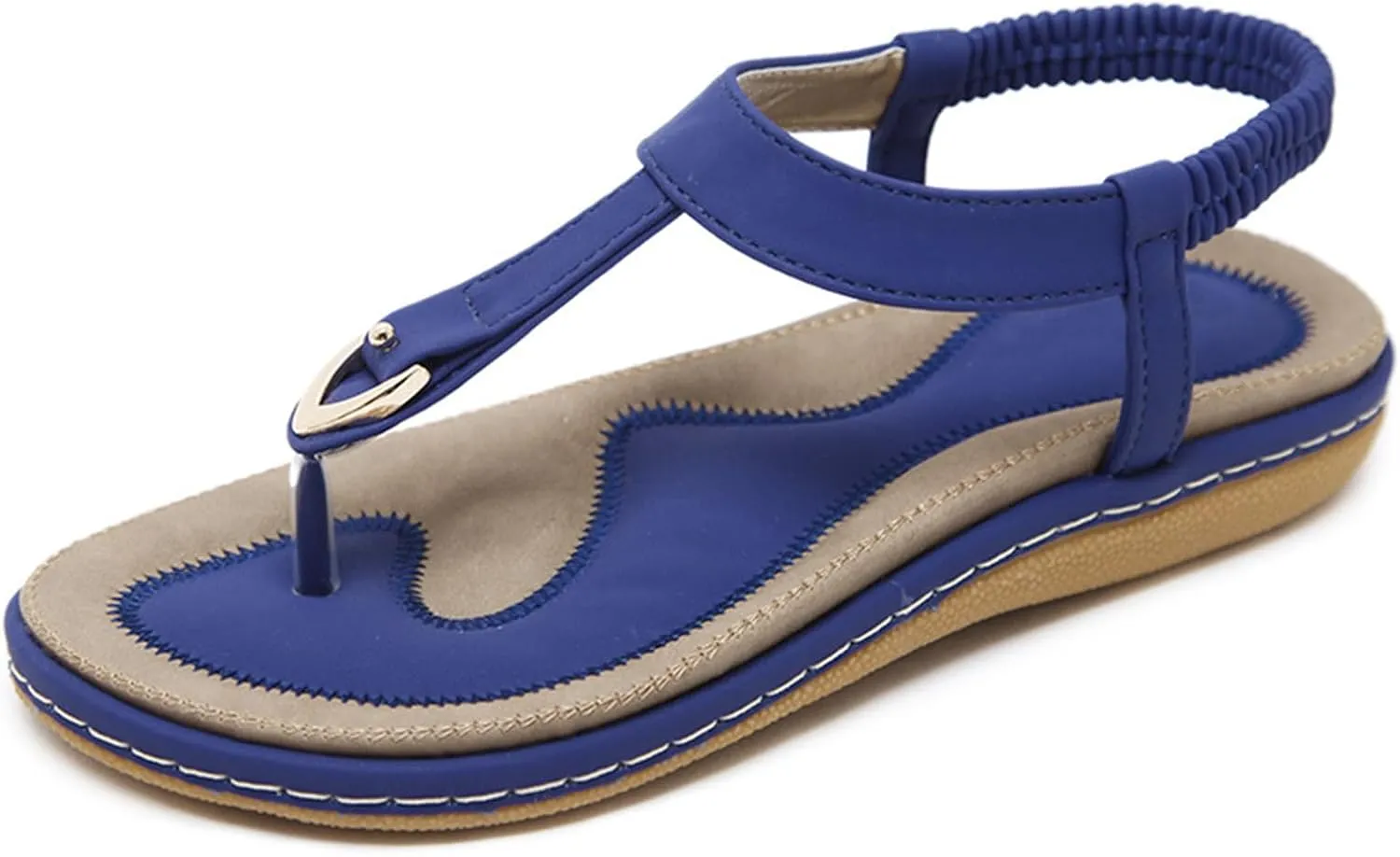 Womens Bohemian Flat Sandals Comfortable Summer Flip Flops Beach Vacation Shoes T-Strap Thong Sandals Stylish Clip Toe Walking Shoes Casual Flats with Back Strap