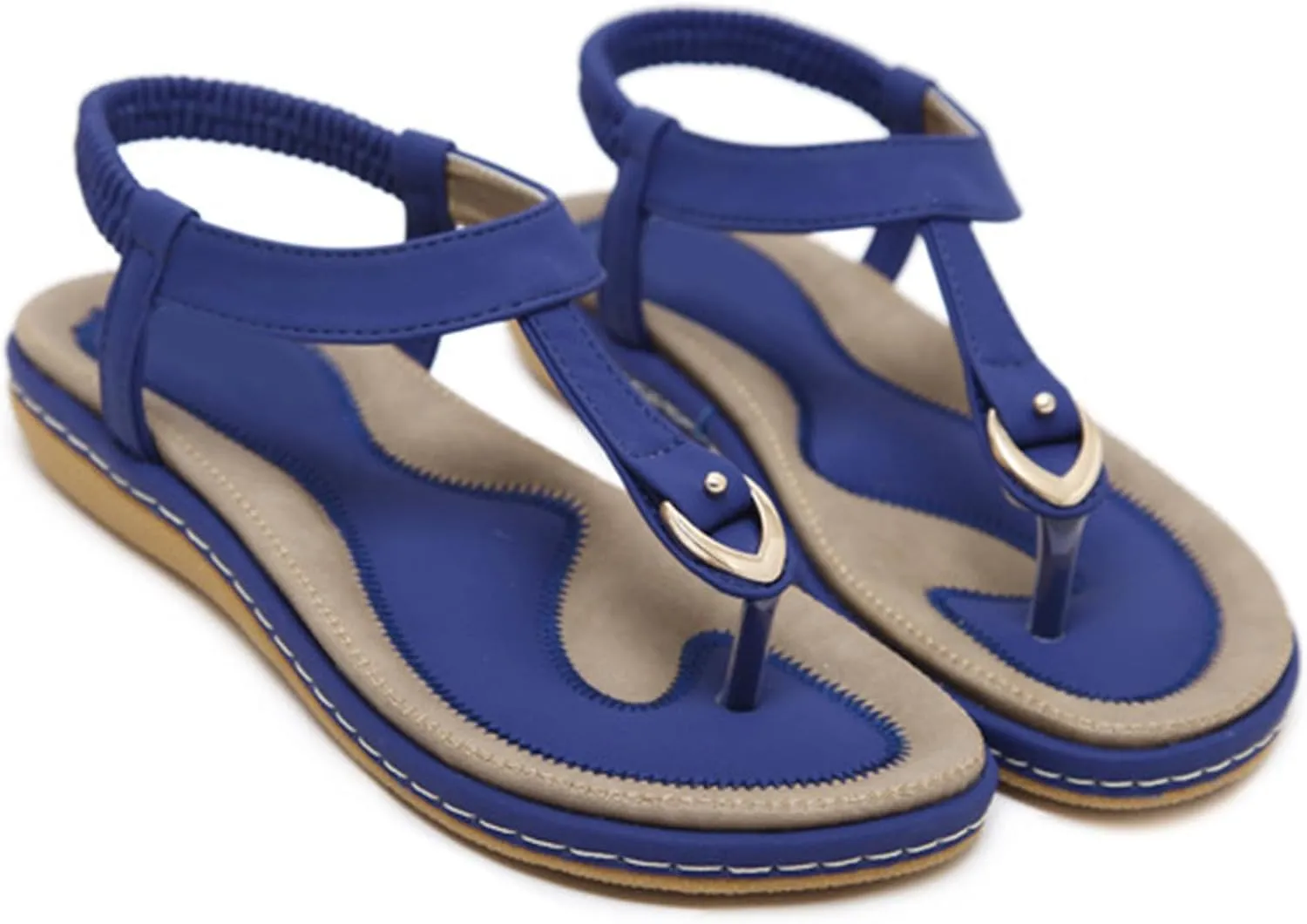 Womens Bohemian Flat Sandals Comfortable Summer Flip Flops Beach Vacation Shoes T-Strap Thong Sandals Stylish Clip Toe Walking Shoes Casual Flats with Back Strap
