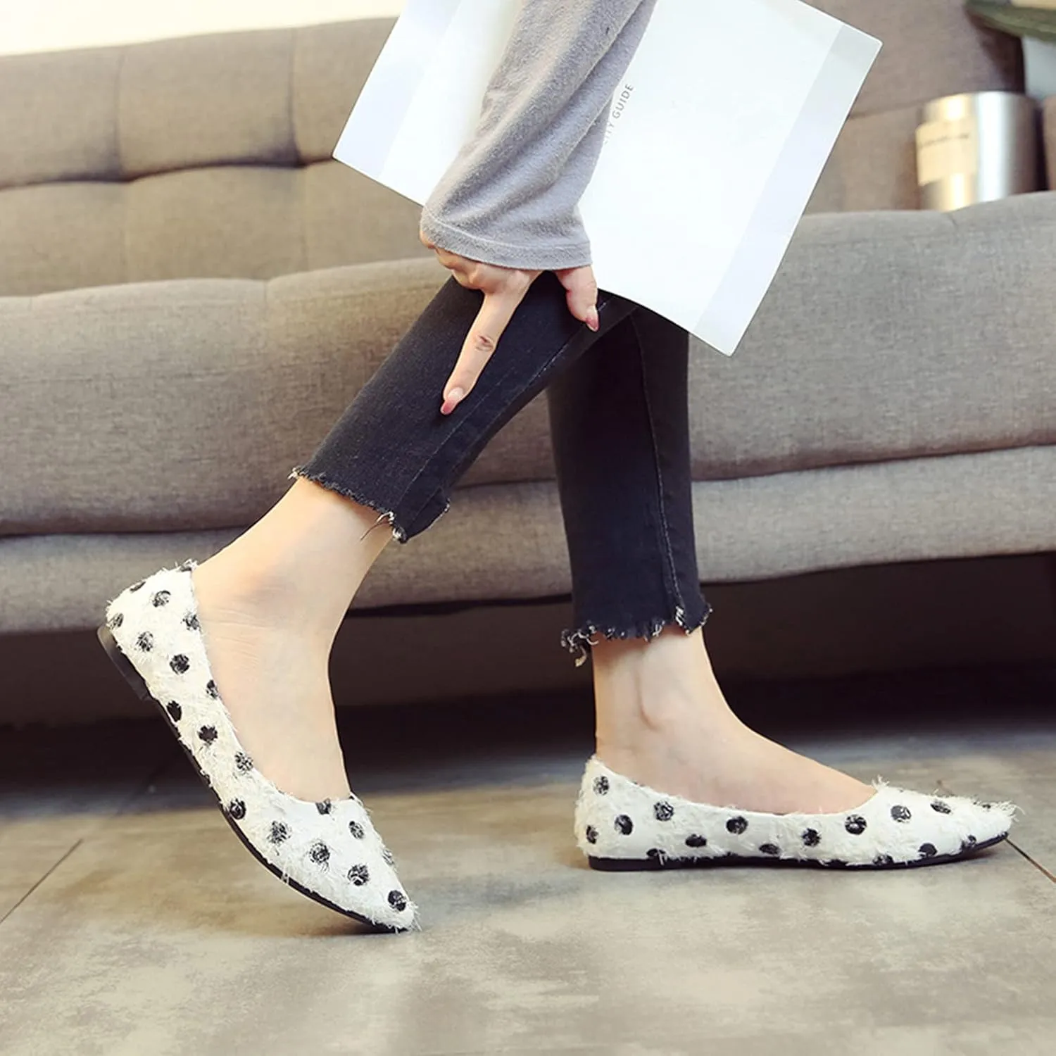Women's Fashion Pointed Toe Ballets Flat Shoes Casual Simple Slip on Walking Driving Shoes