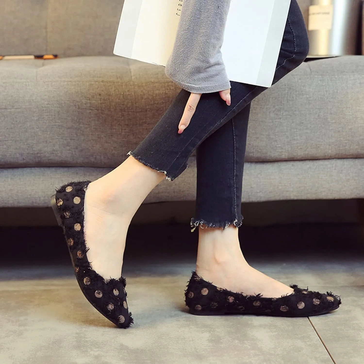 Women's Fashion Pointed Toe Ballets Flat Shoes Casual Simple Slip on Walking Driving Shoes