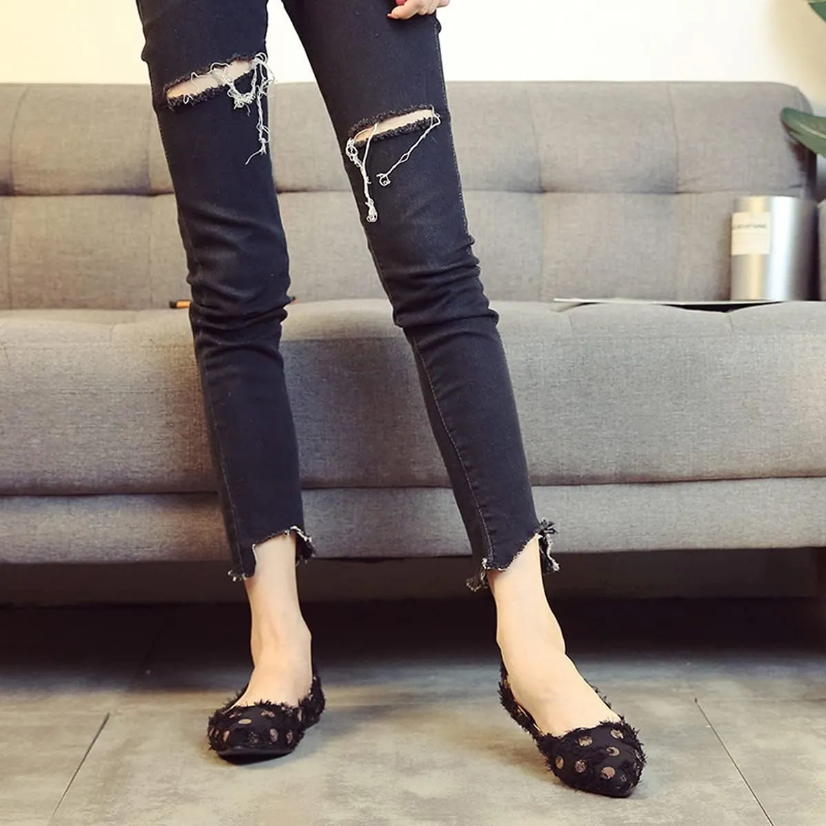 Women's Fashion Pointed Toe Ballets Flat Shoes Casual Simple Slip on Walking Driving Shoes