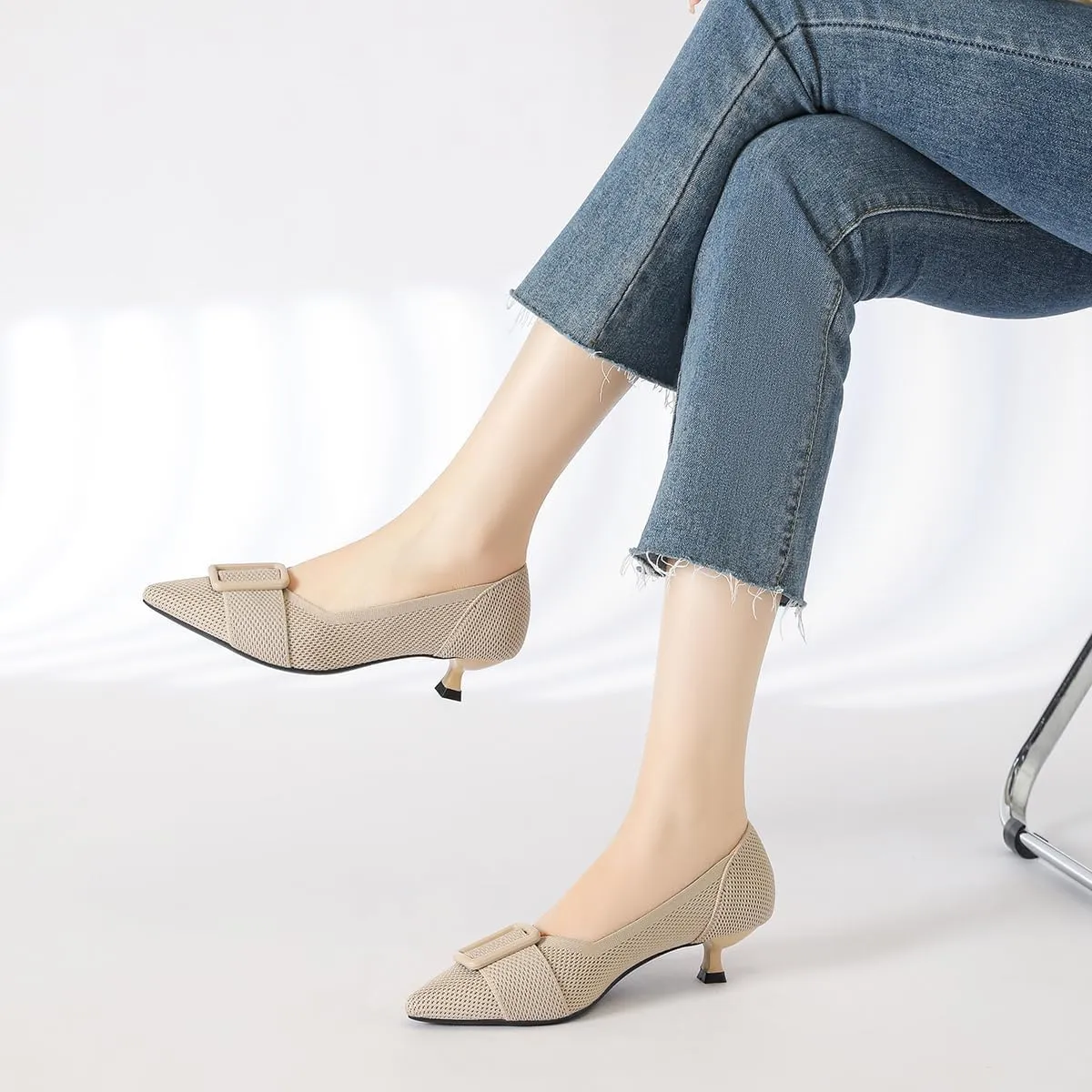 Womens Kitten Heels Pumps Shoes Comfortable Knit Closed Toe Heels for Women Work Office Casual Wedding Dressy