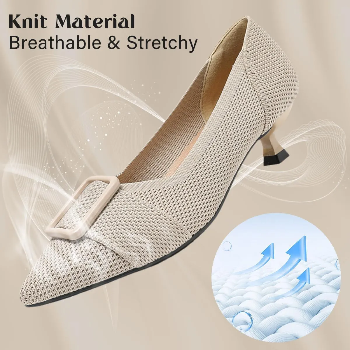 Womens Kitten Heels Pumps Shoes Comfortable Knit Closed Toe Heels for Women Work Office Casual Wedding Dressy