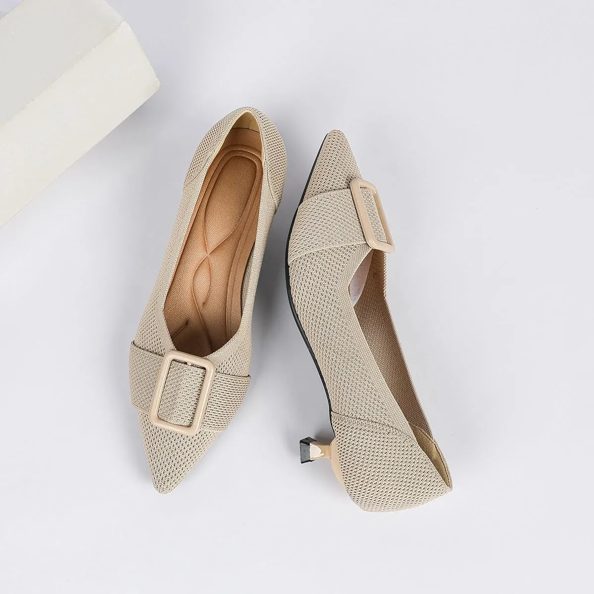 Womens Kitten Heels Pumps Shoes Comfortable Knit Closed Toe Heels for Women Work Office Casual Wedding Dressy