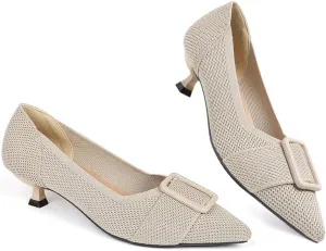 Womens Kitten Heels Pumps Shoes Comfortable Knit Closed Toe Heels for Women Work Office Casual Wedding Dressy