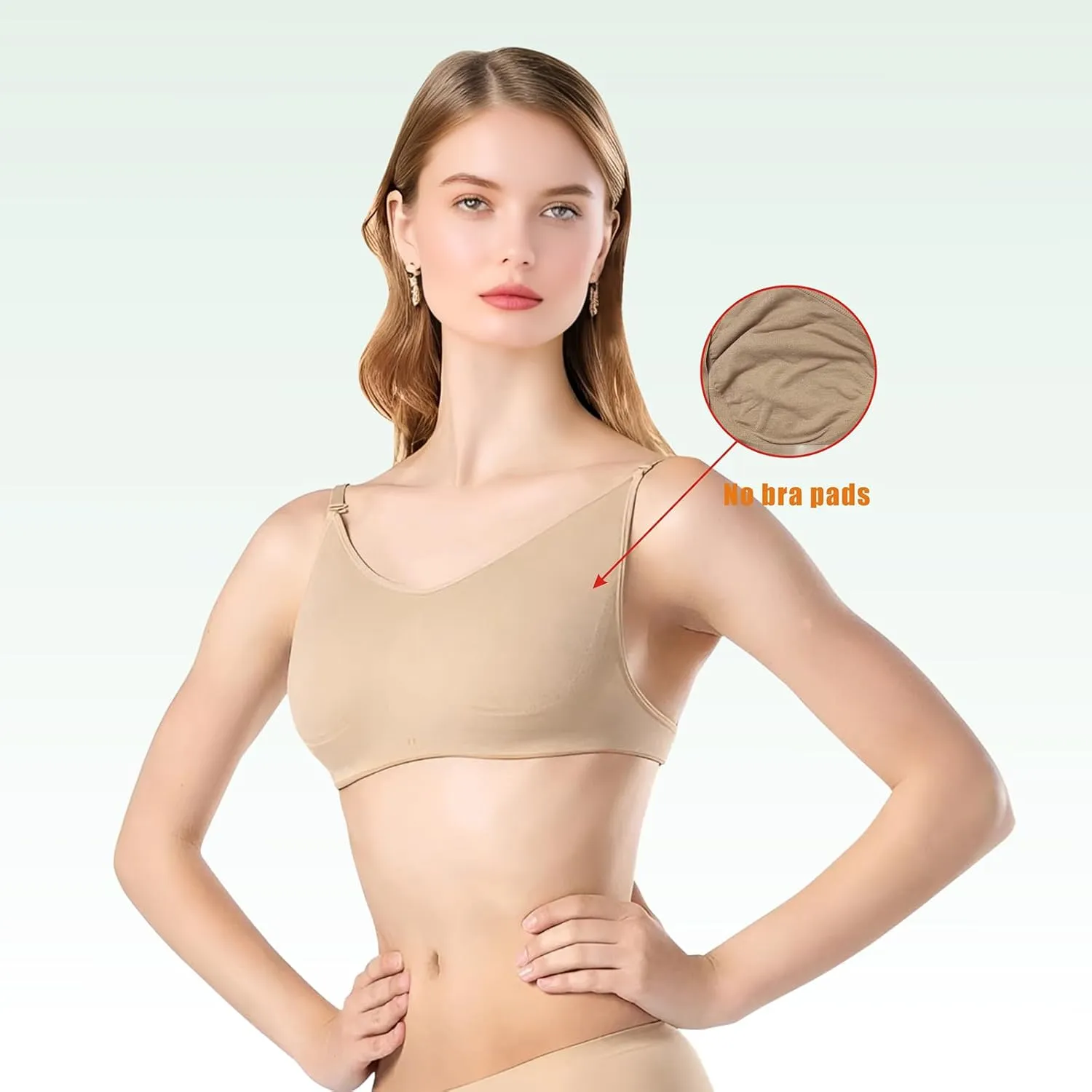 Women's Nude Dance Bra Clear Strap Invisible Backless Ballet Bras with 2 Pairs Adjustable Straps Seamless Underwear