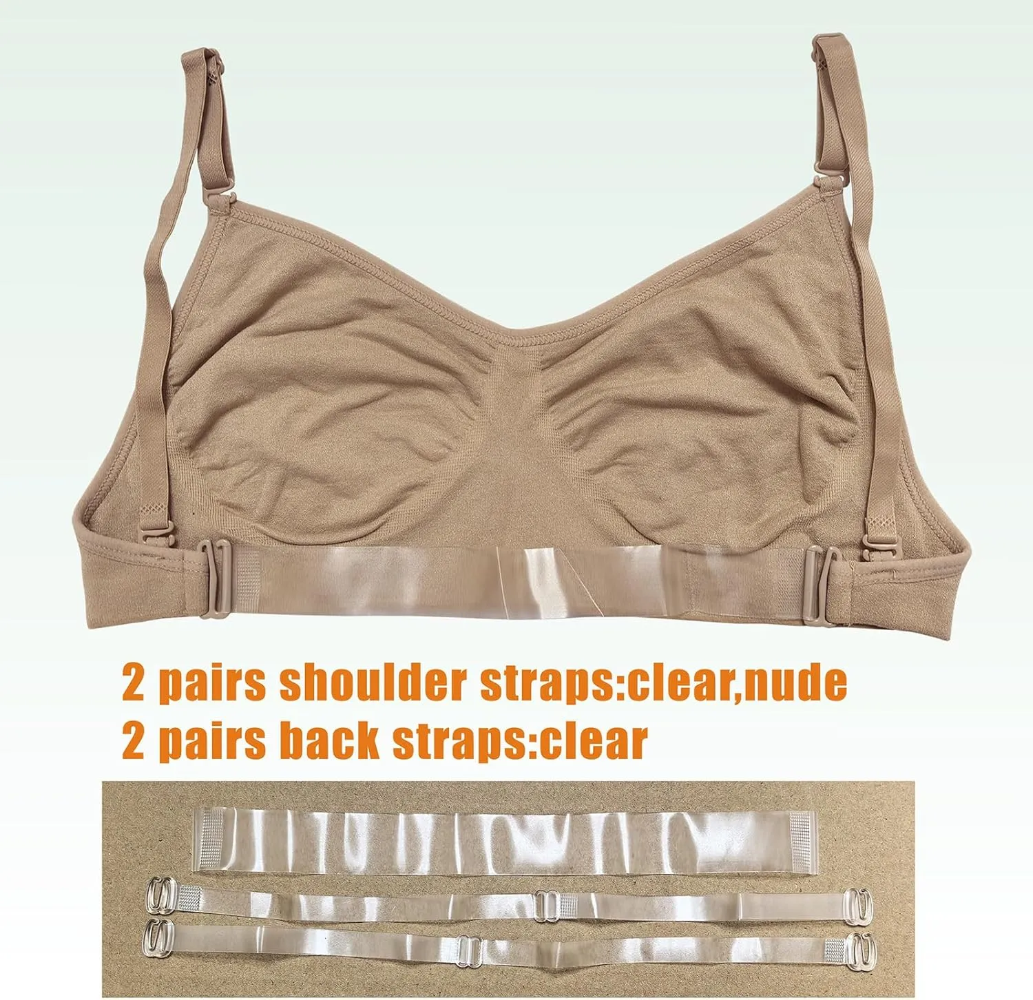 Women's Nude Dance Bra Clear Strap Invisible Backless Ballet Bras with 2 Pairs Adjustable Straps Seamless Underwear