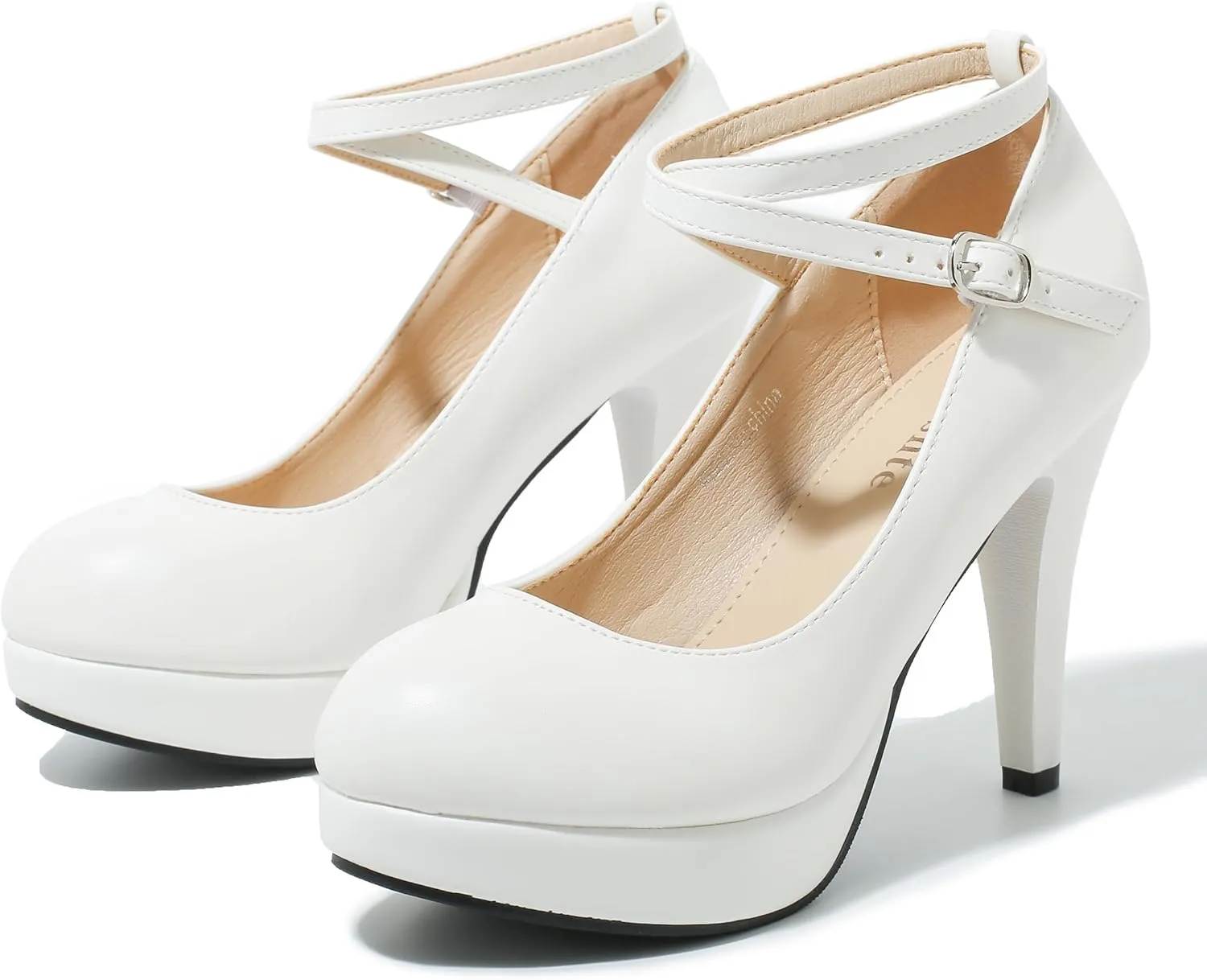 Women's Platform High Heels Closed Toe Pumps Strappy Cross Ankle Strap Shoes