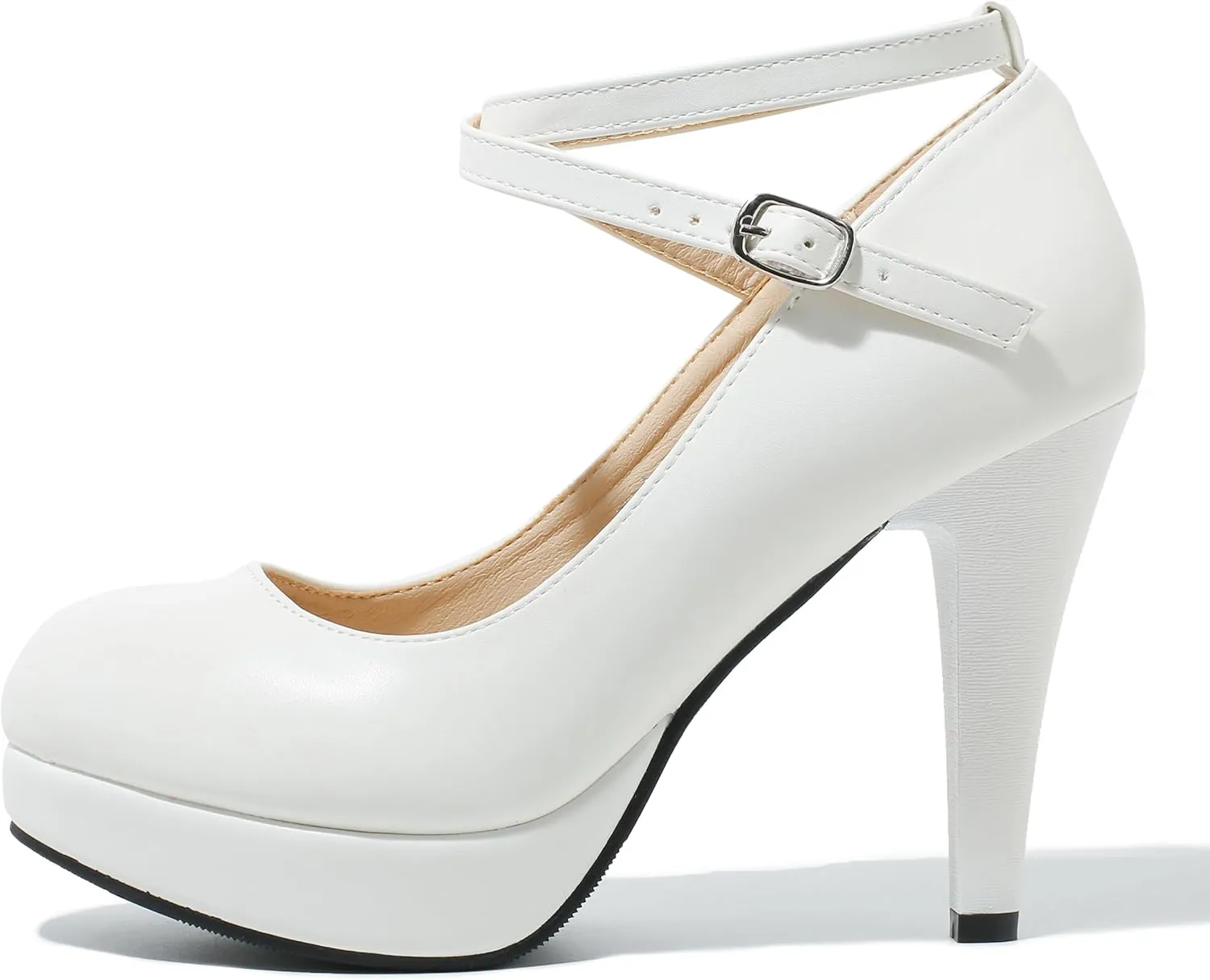Women's Platform High Heels Closed Toe Pumps Strappy Cross Ankle Strap Shoes