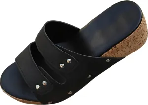 Womens Sandals 2025 Cork Platform Slip On Wedge Light Weight Soft Insole Sandals Classic Wedge Sandal