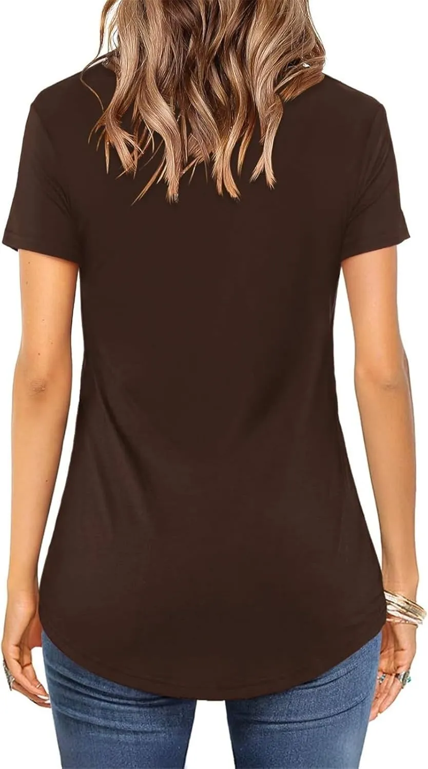 Women's Sexy V-Neck T-Shirt Casual Solid Color Short Sleeve Loose Summer Tops