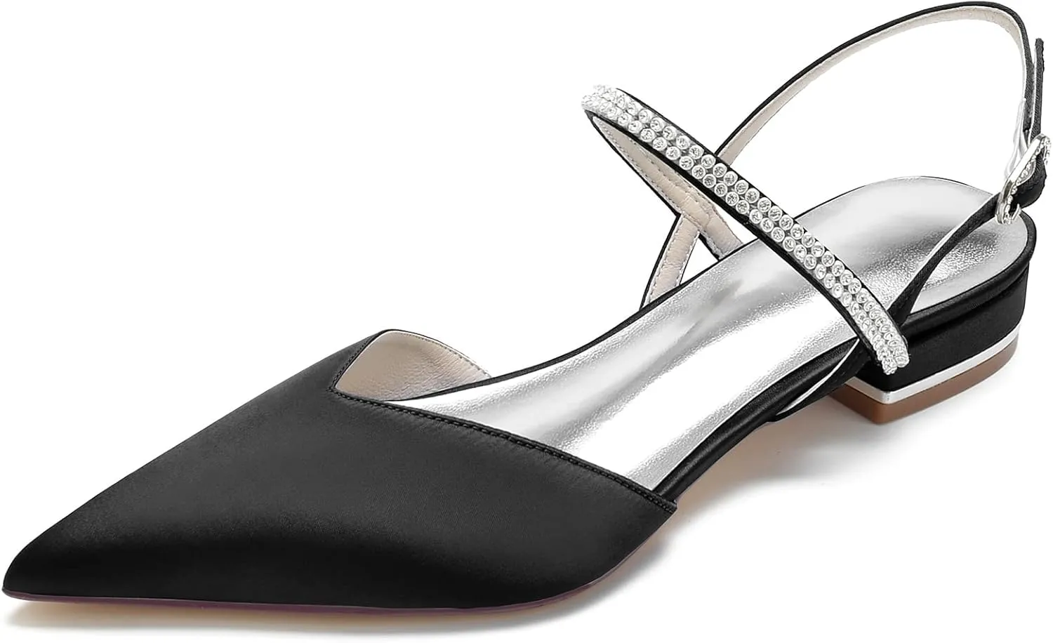 Womens Slingback Flats Shoes for Wedding Bride Comfortable Bridal Shoes,Black,7