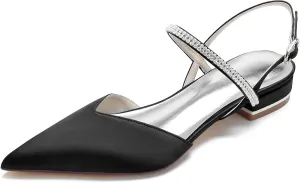 Womens Slingback Flats Shoes for Wedding Bride Comfortable Bridal Shoes,Black,7