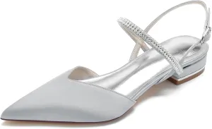 Womens Slingback Flats Shoes for Wedding Bride Comfortable Bridal Shoes,Silver,7