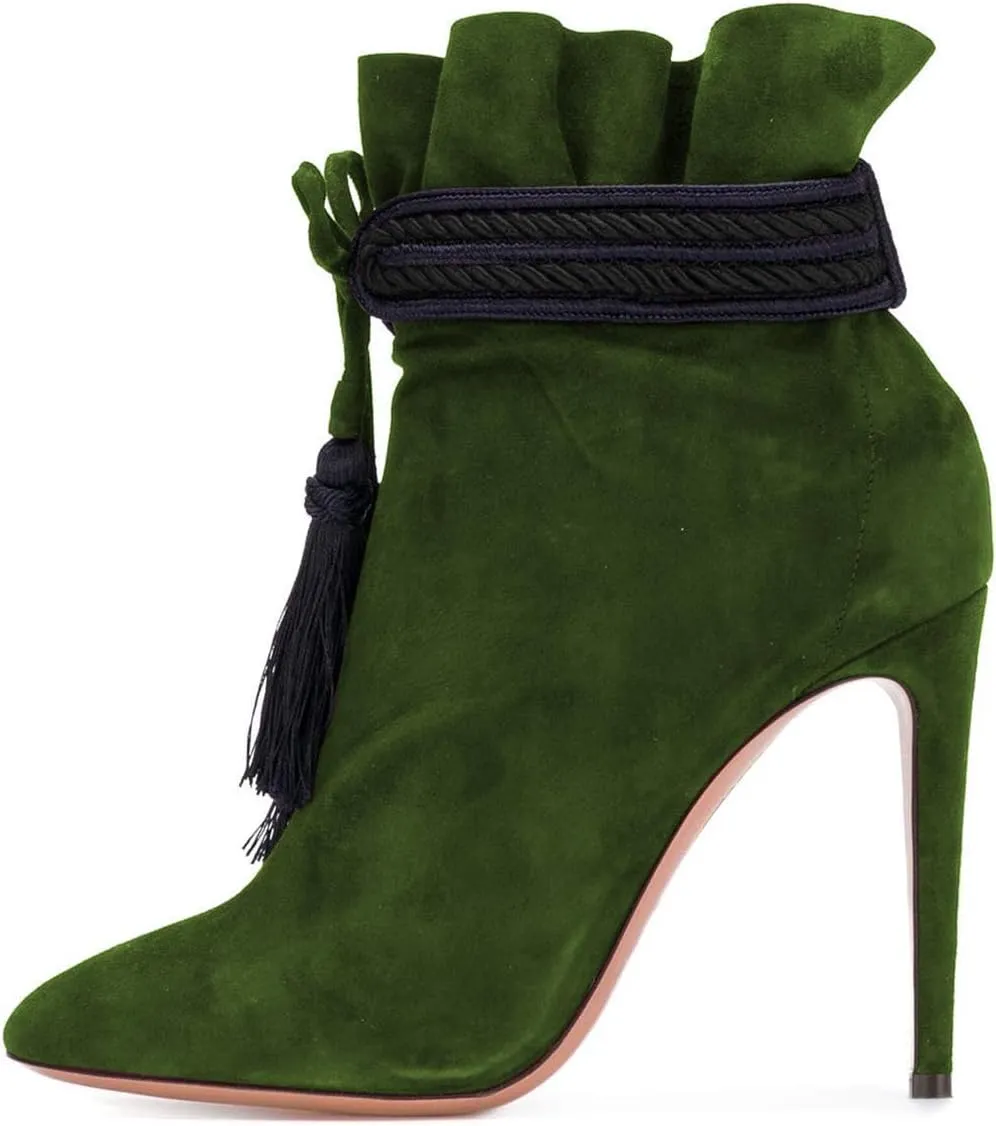 XYD Women Boots Comfy Lace Up Tassels Zipper High Stiletto Heels Almond Toe Pull On Fancy Party Shoes