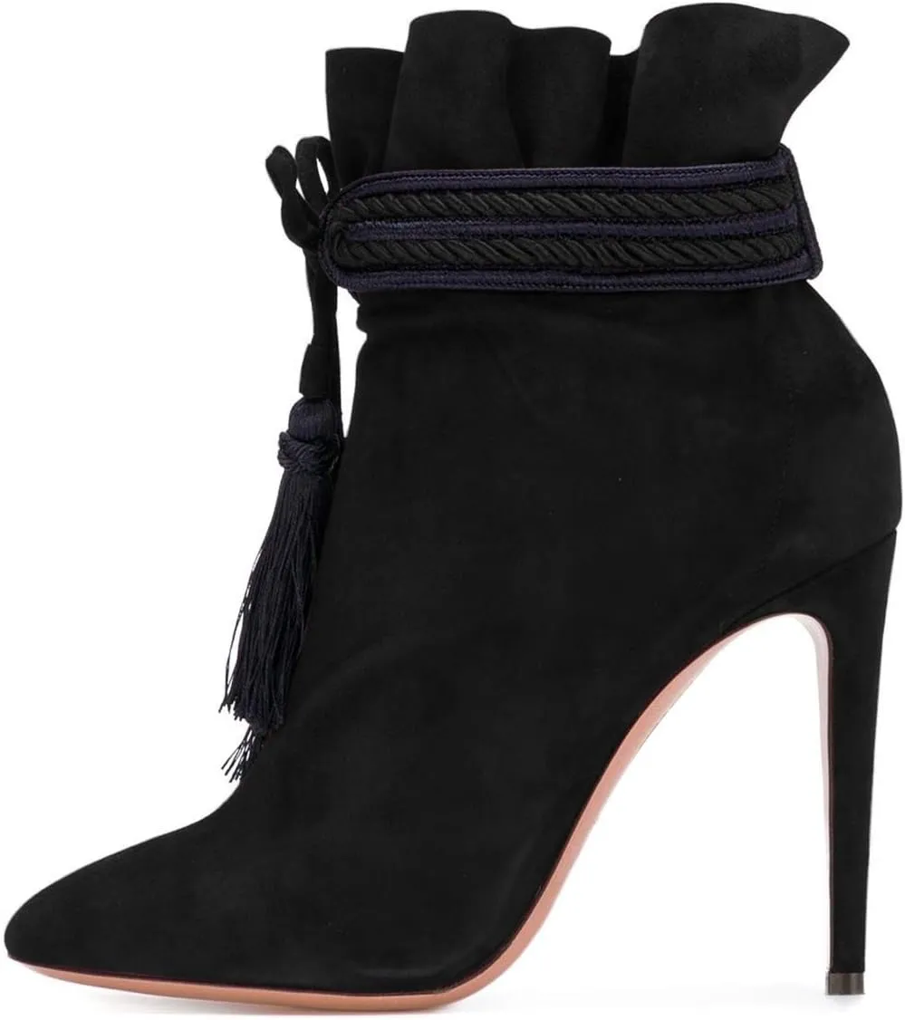 XYD Women Boots Comfy Lace Up Tassels Zipper High Stiletto Heels Almond Toe Pull On Fancy Party Shoes