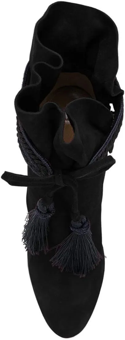 XYD Women Boots Comfy Lace Up Tassels Zipper High Stiletto Heels Almond Toe Pull On Fancy Party Shoes