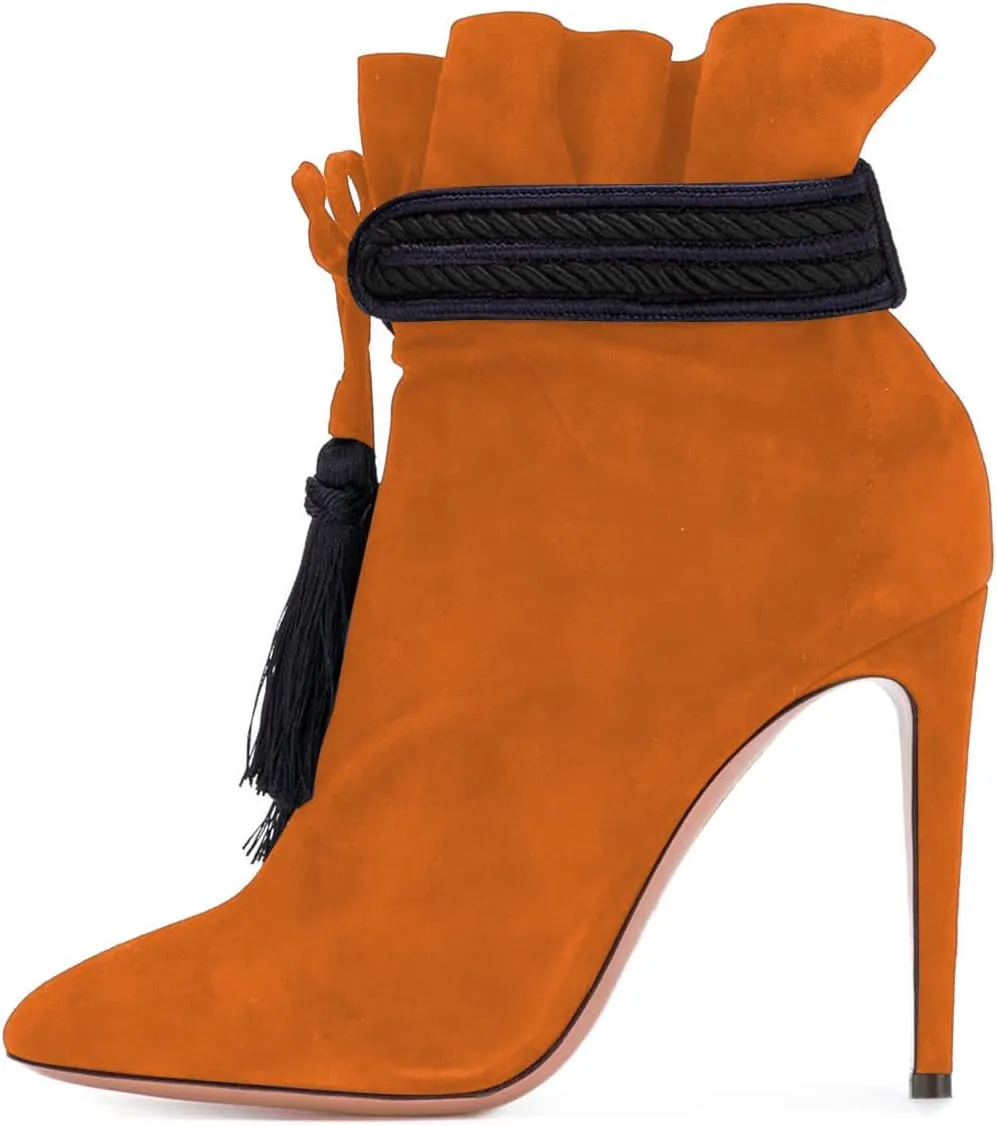 XYD Women Boots Comfy Lace Up Tassels Zipper High Stiletto Heels Almond Toe Pull On Fancy Party Shoes