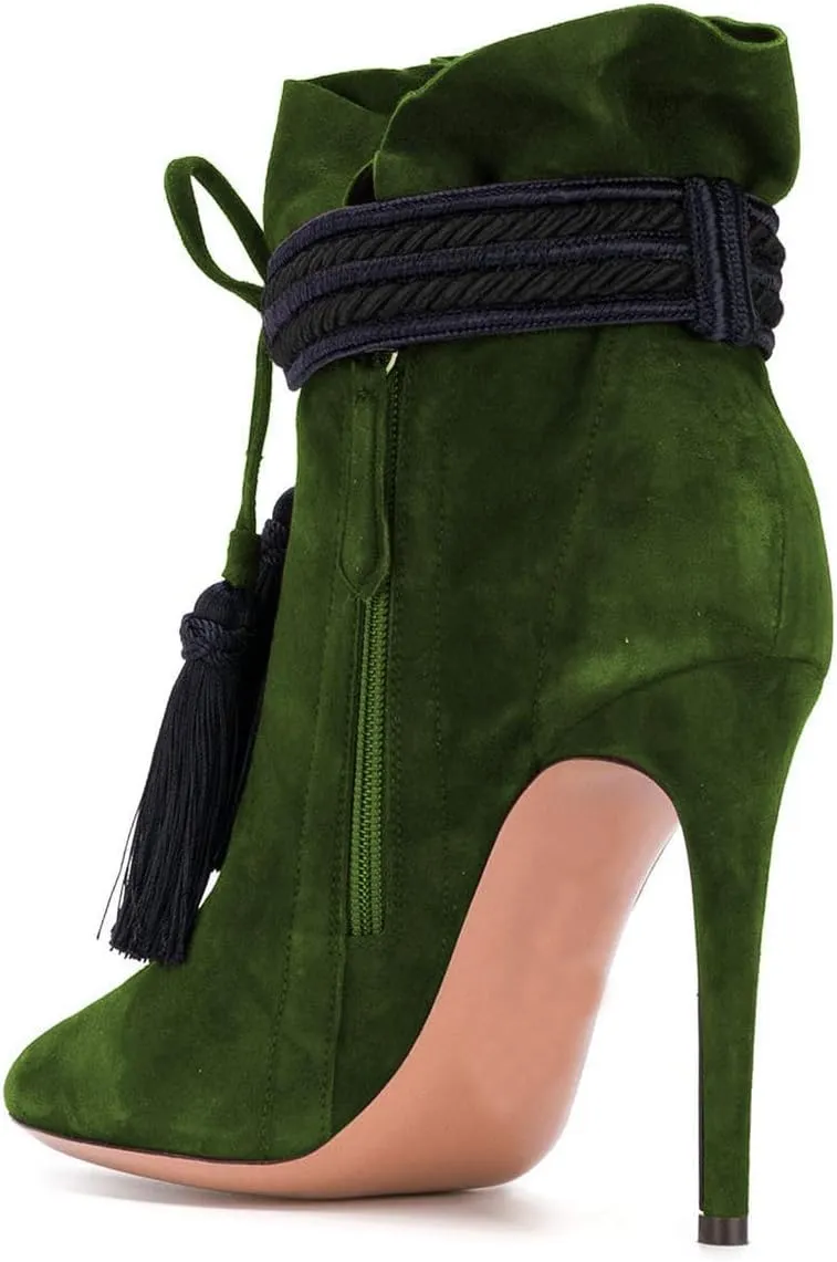 XYD Women Boots Comfy Lace Up Tassels Zipper High Stiletto Heels Almond Toe Pull On Fancy Party Shoes