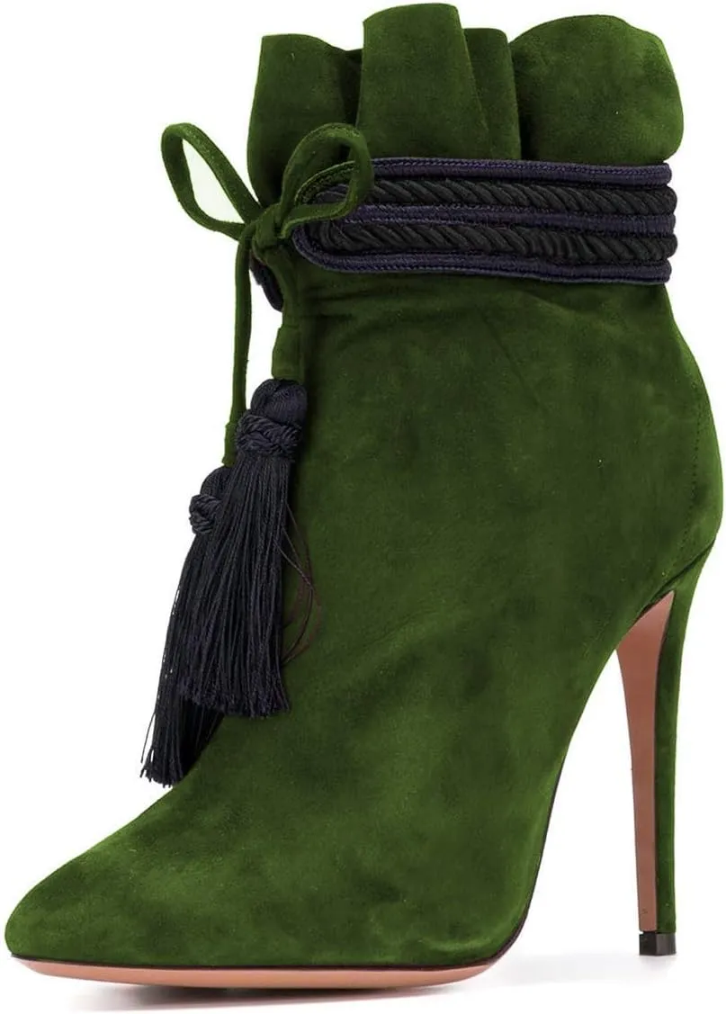 XYD Women Boots Comfy Lace Up Tassels Zipper High Stiletto Heels Almond Toe Pull On Fancy Party Shoes