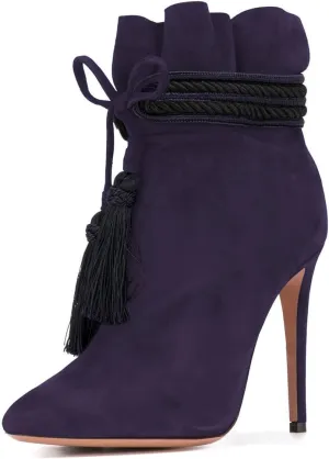 XYD Women Boots Comfy Lace Up Tassels Zipper High Stiletto Heels Almond Toe Pull On Fancy Party Shoes