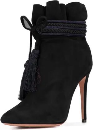 XYD Women Boots Comfy Lace Up Tassels Zipper High Stiletto Heels Almond Toe Pull On Fancy Party Shoes