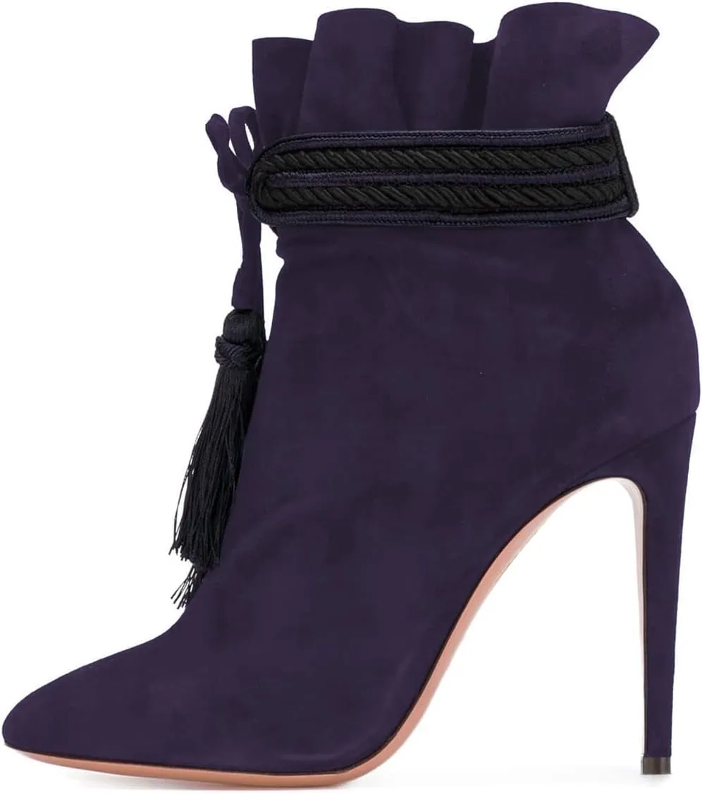 XYD Women Boots Comfy Lace Up Tassels Zipper High Stiletto Heels Almond Toe Pull On Fancy Party Shoes