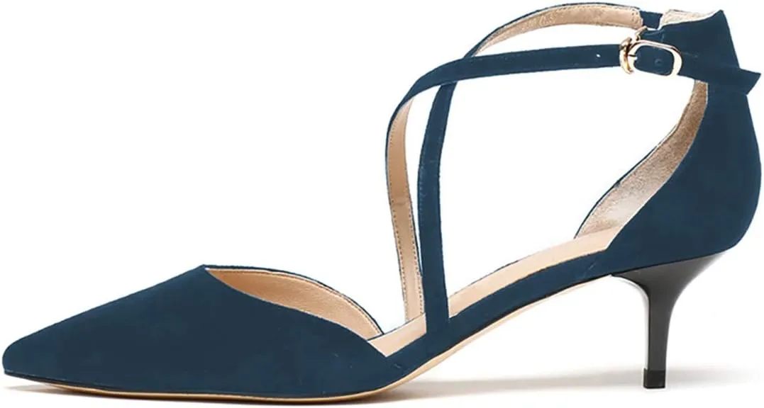 XYD Women D'Orsay Comfy Kitten Mid Heels Closed Pointed Toe Classic Trendy Crossover Strap Buckle Up Party Pumps Shoes