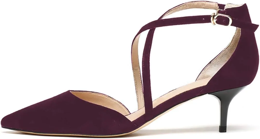 XYD Women D'Orsay Comfy Kitten Mid Heels Closed Pointed Toe Classic Trendy Crossover Strap Buckle Up Party Pumps Shoes