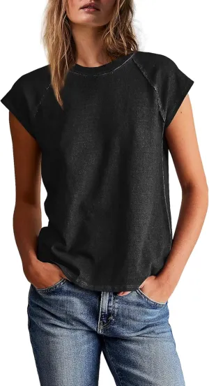 Yanekop Womens Short Sleeve Shirts Crewneck T Shirts Basic Tees Casual Summer Tops Cap Sleeve Tops Trendy Shirts