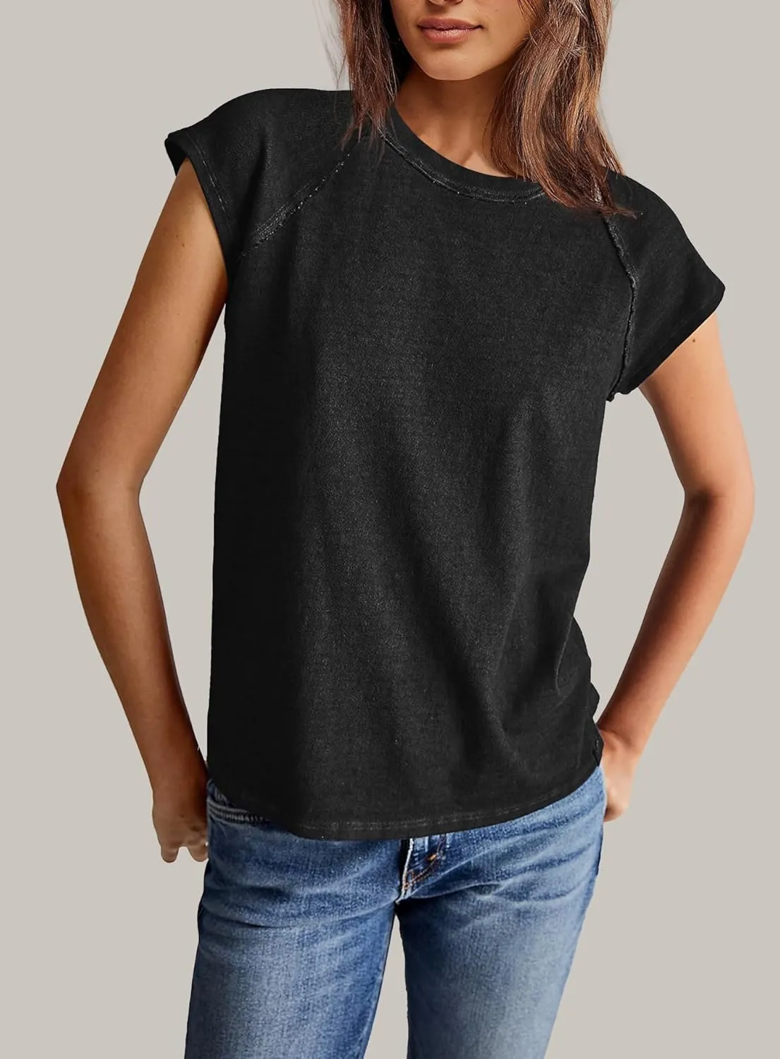 Yanekop Womens Short Sleeve Shirts Crewneck T Shirts Basic Tees Casual Summer Tops Cap Sleeve Tops Trendy Shirts