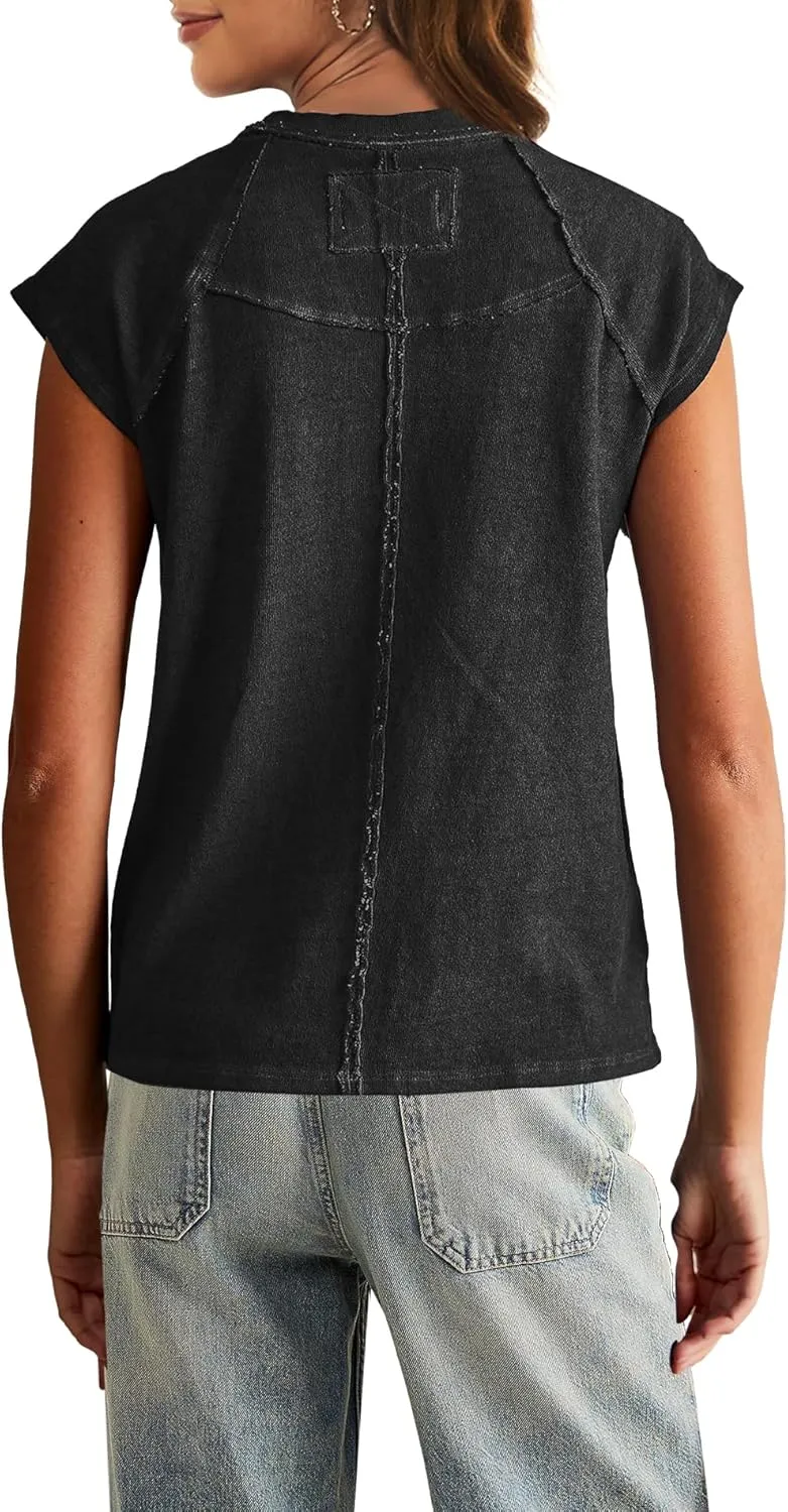 Yanekop Womens Short Sleeve Shirts Crewneck T Shirts Basic Tees Casual Summer Tops Cap Sleeve Tops Trendy Shirts