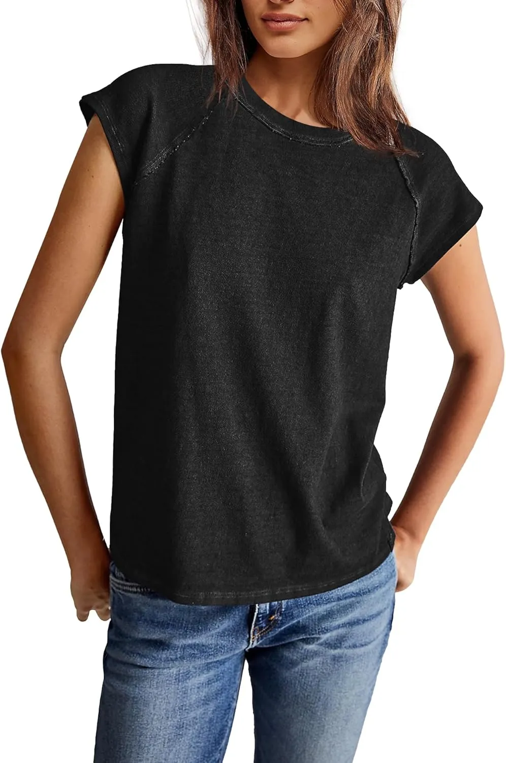 Yanekop Womens Short Sleeve Shirts Crewneck T Shirts Basic Tees Casual Summer Tops Cap Sleeve Tops Trendy Shirts
