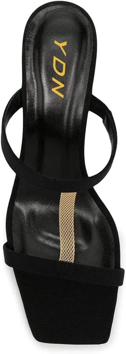 YDN Women Comfort Block High Chunky Heel T-Strap Slide Mule Sandals Fashion Open Square Toe Slip On Slipper Summer Dressy Shoes