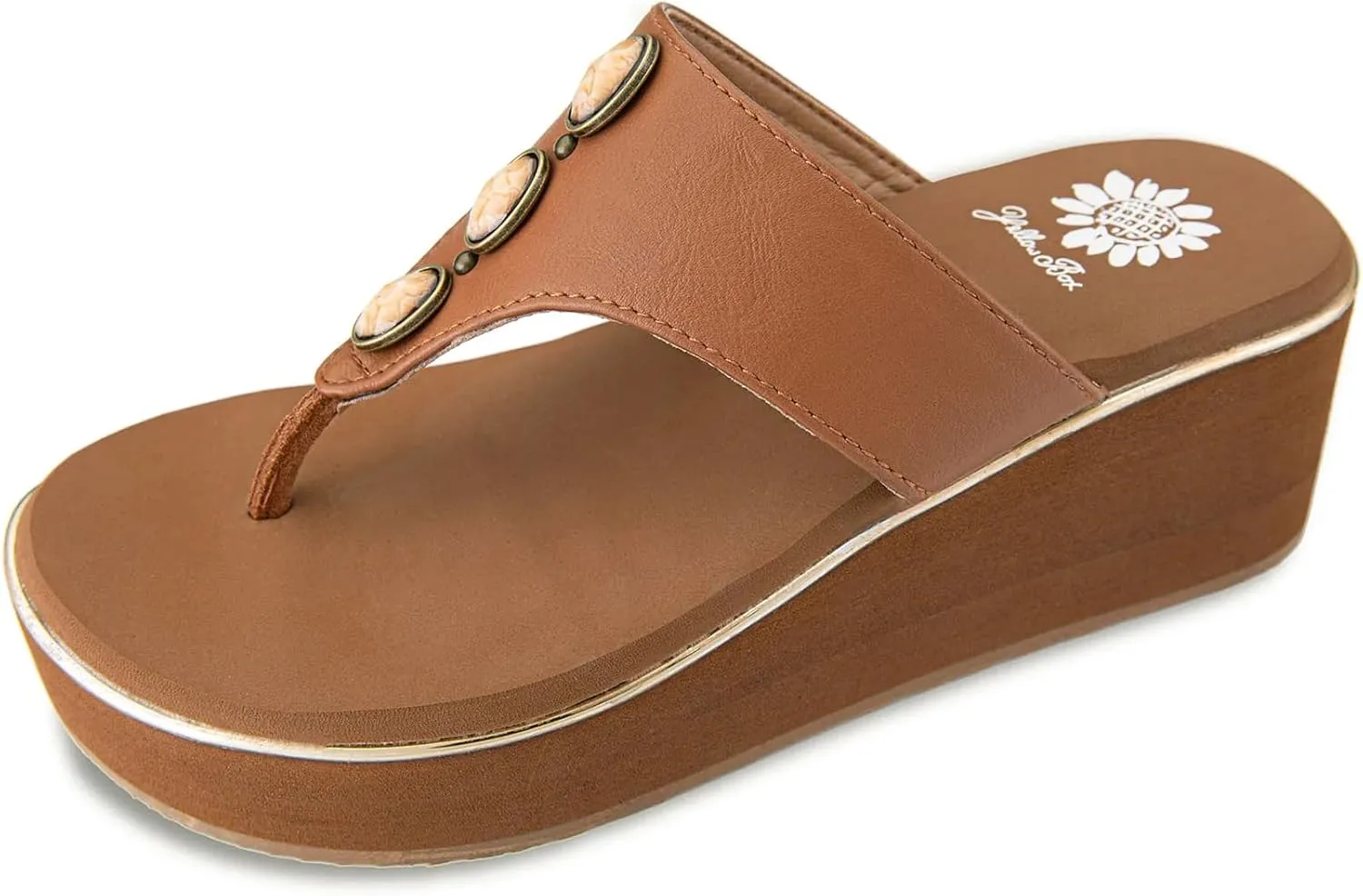 Yellow Box Women's Dazie Wedge Sandal, Round Toe, Medium-High 2.75 Inch Heel, 1.25 Inch Platform Comfortable Flip-Flop