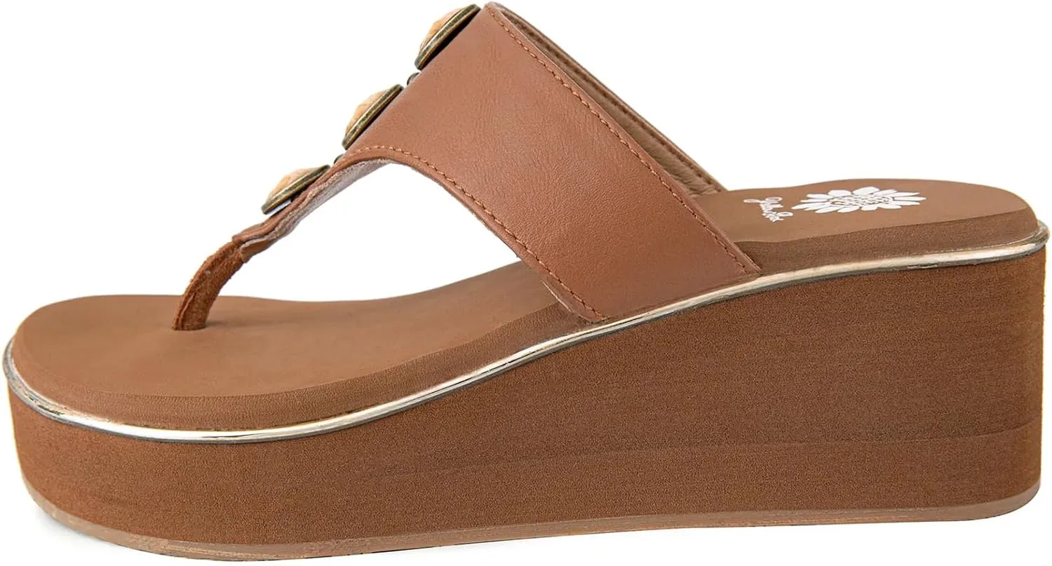 Yellow Box Women's Dazie Wedge Sandal, Round Toe, Medium-High 2.75 Inch Heel, 1.25 Inch Platform Comfortable Flip-Flop