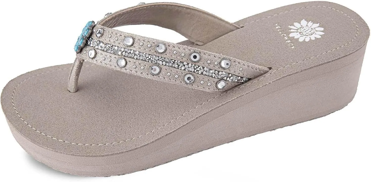 Yellow Box Women's Terell Wedge Sandal, Round Toe, Medium-High 2 Inch Heel, 0.75 Inch Platform Comfortable Flip-Flop