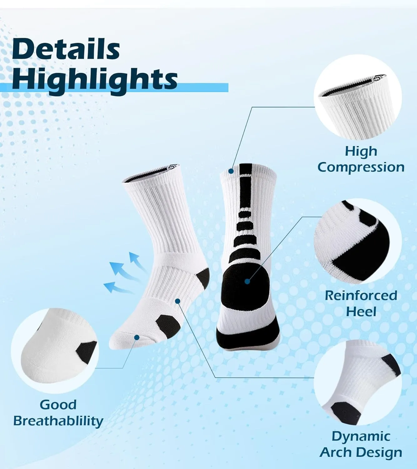 Youth Elite Basketball Socks for Boys - Cushioned Sports Sock Compression Socks for Active Kids, Fits Ages 6-12