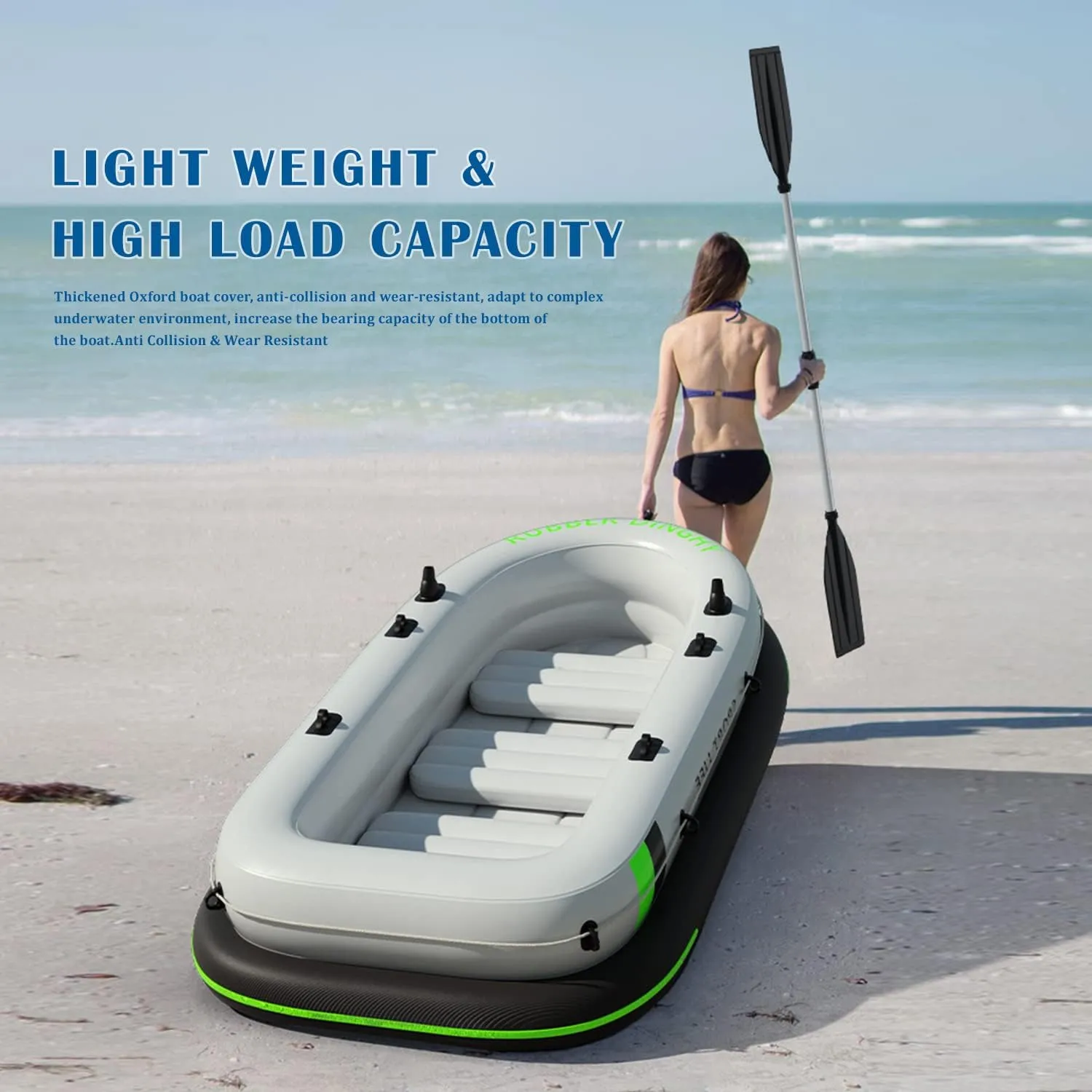 YUEWO Inflatable Boat for Adults, Inflatable Dinghy, Fishing Inflatable Kayak, Heavy Duty Inflatable Canoe River Inflatable Raft Lake, Air Blow Up Boat with 2 Paddle