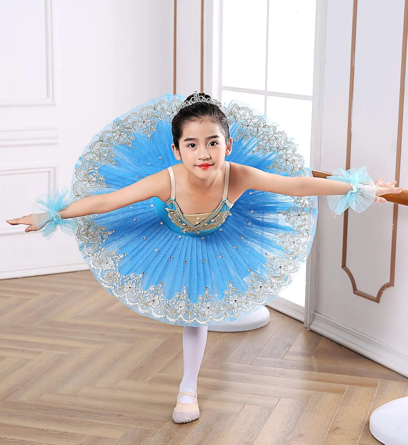 ZX Girls Camisole Skirted Leotard Ballet Dress Sparkle Lace Swan Lake Tutu Ballerina Costumes for Competition 4-13Y