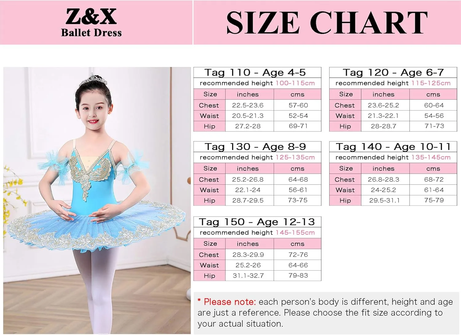 ZX Girls Camisole Skirted Leotard Ballet Dress Sparkle Lace Swan Lake Tutu Ballerina Costumes for Competition 4-13Y